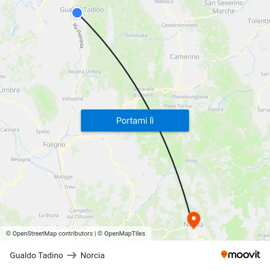 Gualdo Tadino to Norcia map