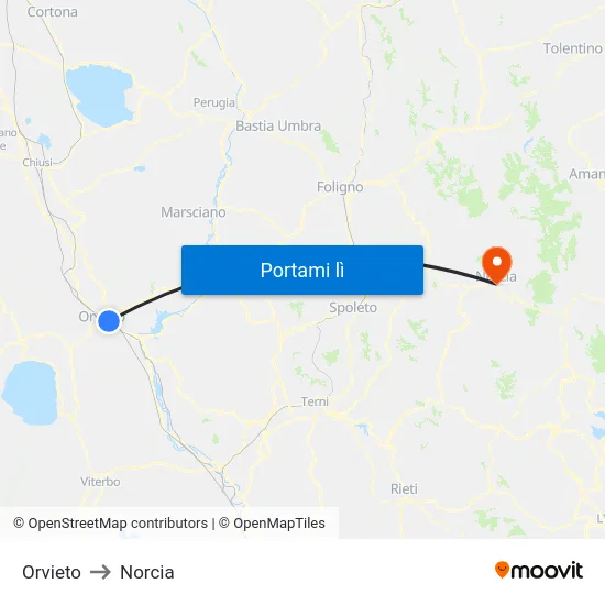 Orvieto to Norcia map