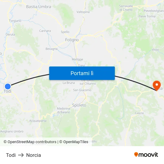 Todi to Norcia map