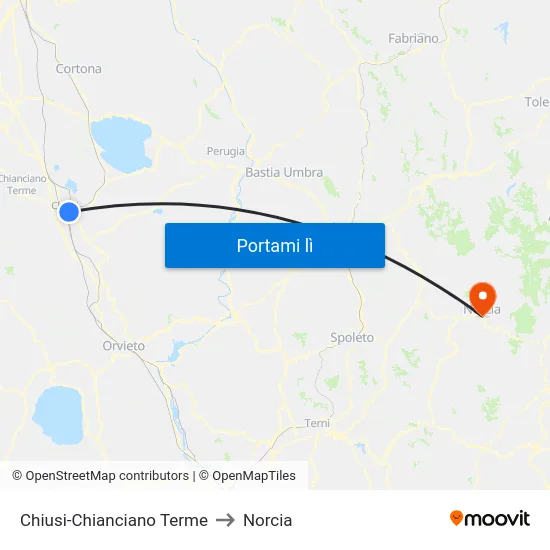 Chiusi-Chianciano Terme to Norcia map