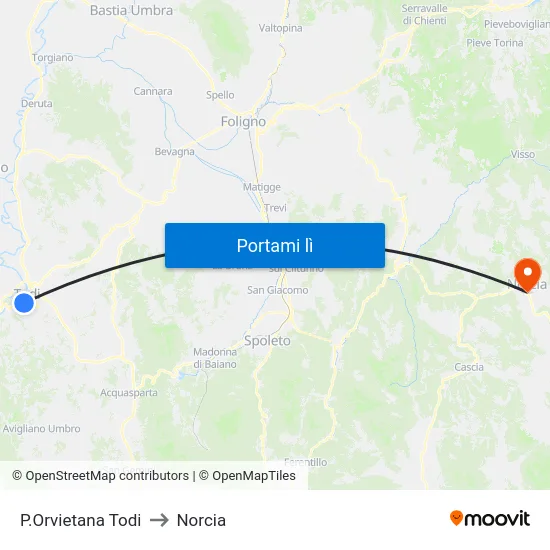 P.Orvietana Todi to Norcia map