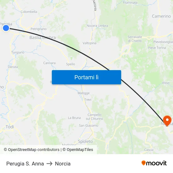 Perugia S. Anna to Norcia map