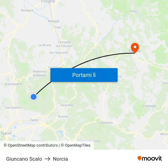 Giuncano Scalo to Norcia map