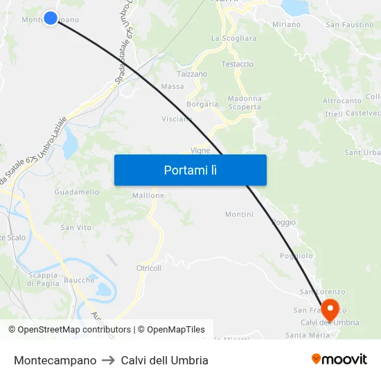 Montecampano to Calvi dell Umbria map