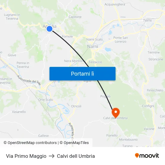 Via Primo Maggio to Calvi dell Umbria map