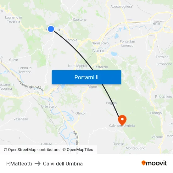 P.Matteotti to Calvi dell Umbria map