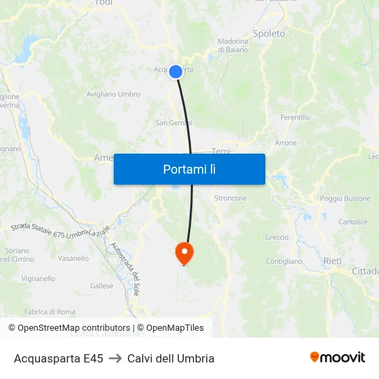 Acquasparta E45 to Calvi dell Umbria map