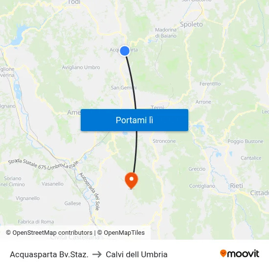 Acquasparta Bv.Staz. to Calvi dell Umbria map