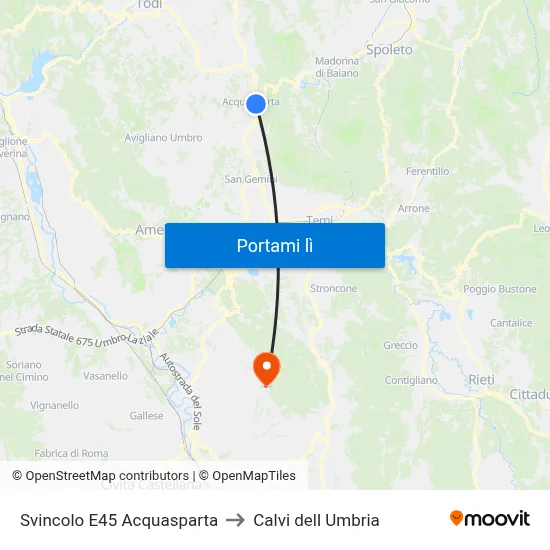 Svincolo E45 Acquasparta to Calvi dell Umbria map
