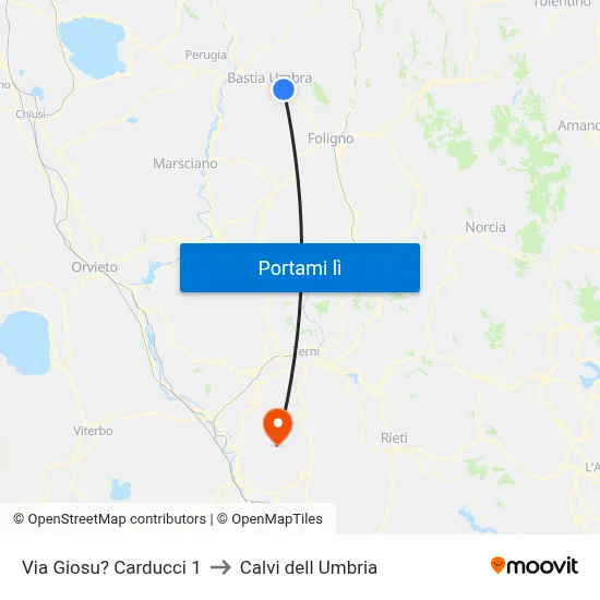 Via Giosu? Carducci 1 to Calvi dell Umbria map