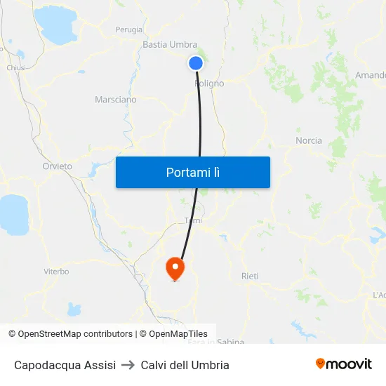 Capodacqua Assisi to Calvi dell Umbria map
