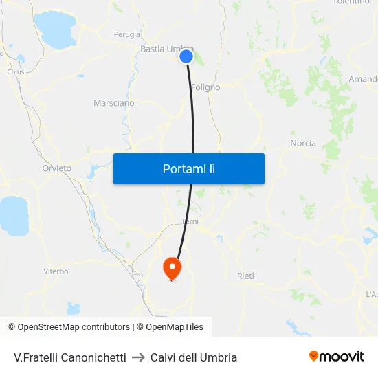 V.Fratelli Canonichetti to Calvi dell Umbria map