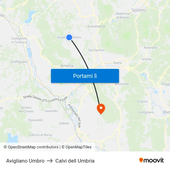 Avigliano Umbro to Calvi dell Umbria map