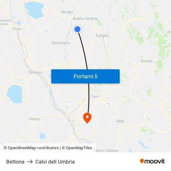 Bettona to Calvi dell Umbria map