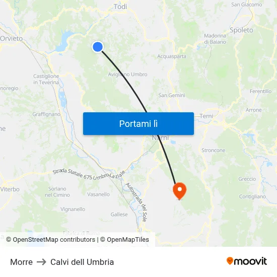 Morre to Calvi dell Umbria map