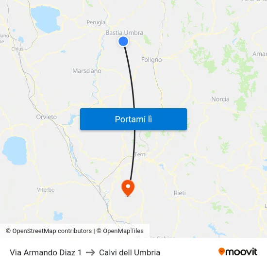 Via Armando Diaz 1 to Calvi dell Umbria map