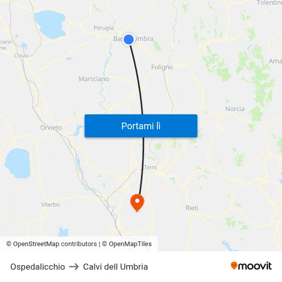 Ospedalicchio to Calvi dell Umbria map