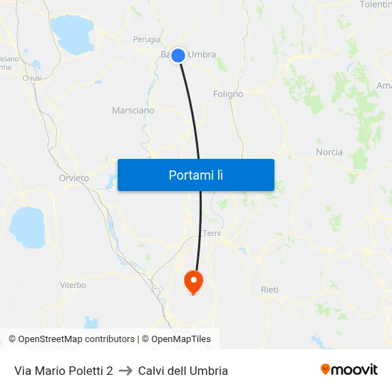 Via Mario Poletti 2 to Calvi dell Umbria map