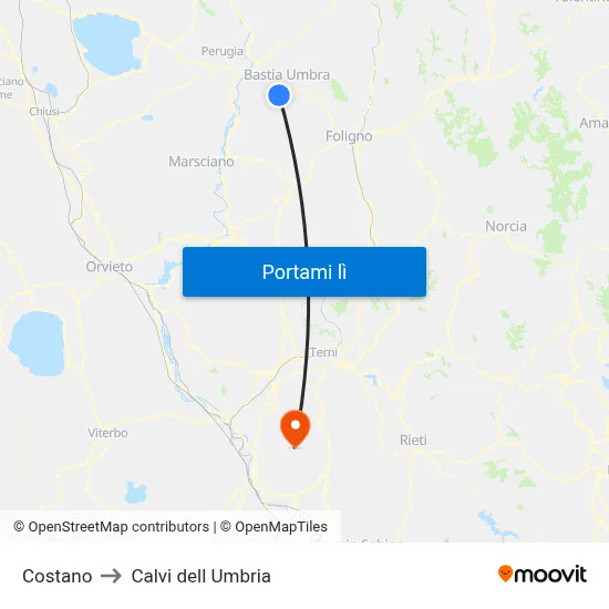 Costano to Calvi dell Umbria map