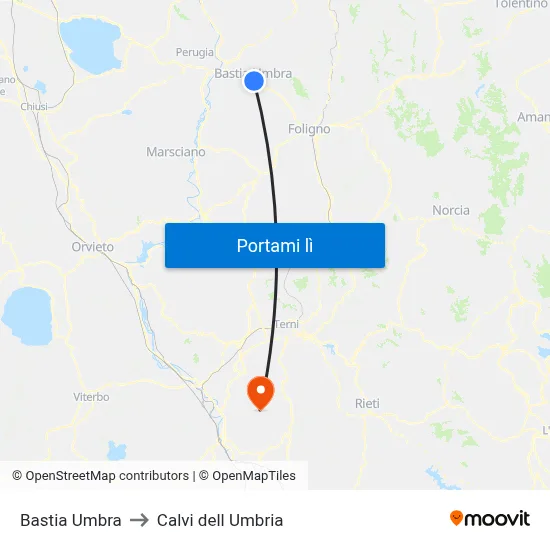 Bastia Umbra to Calvi dell Umbria map