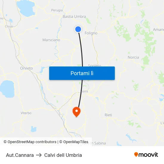 Aut.Cannara to Calvi dell Umbria map