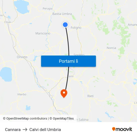 Cannara to Calvi dell Umbria map