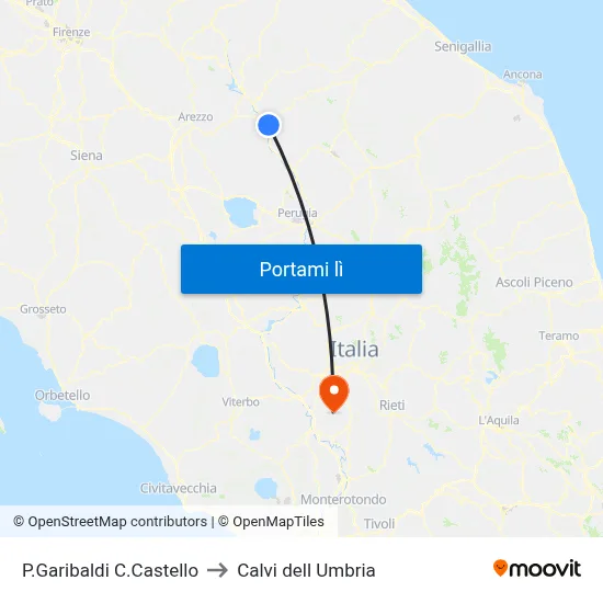 P.Garibaldi C.Castello to Calvi dell Umbria map