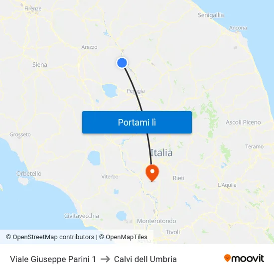 Viale Giuseppe Parini 1 to Calvi dell Umbria map