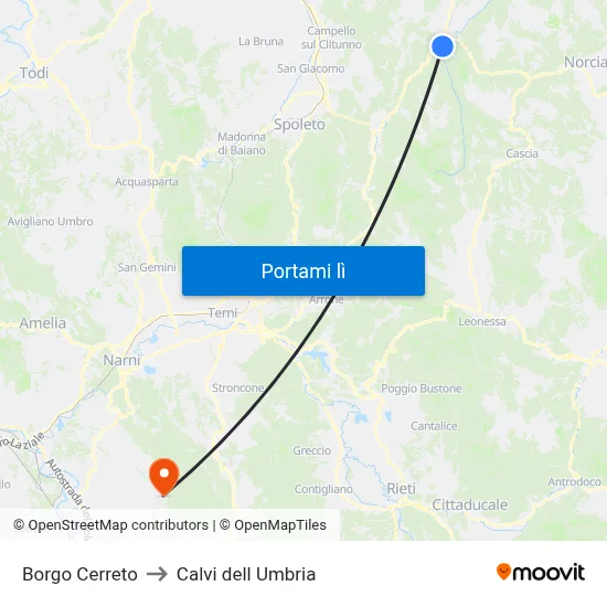 Borgo Cerreto to Calvi dell Umbria map