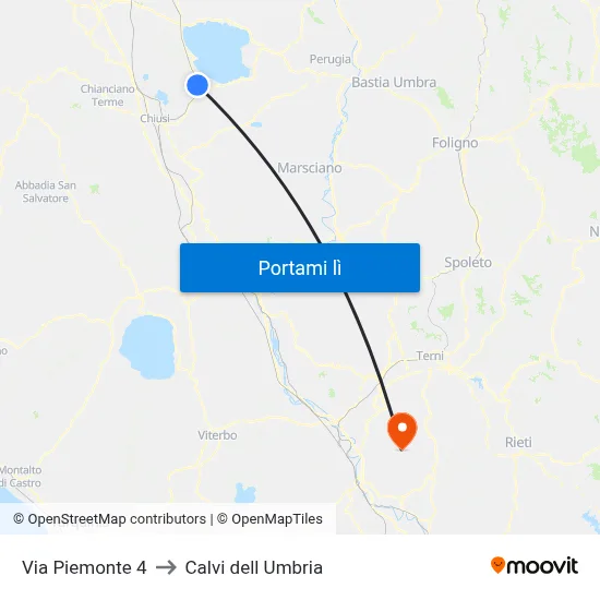 Via Piemonte 4 to Calvi dell Umbria map