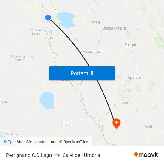 Petrignano C.D.Lago to Calvi dell Umbria map