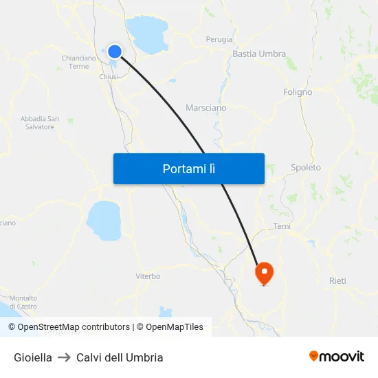 Gioiella to Calvi dell Umbria map