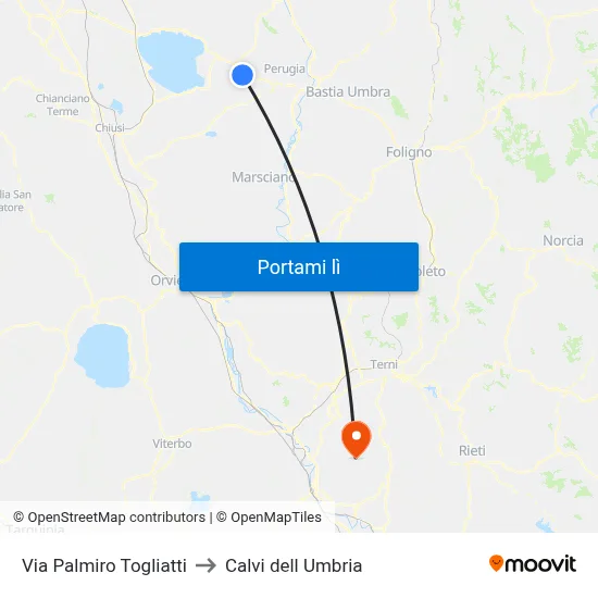 Via Palmiro Togliatti to Calvi dell Umbria map