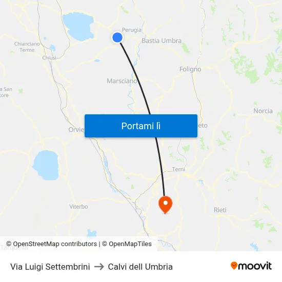 Via Luigi Settembrini to Calvi dell Umbria map