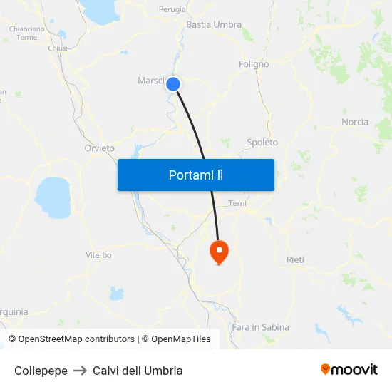 Collepepe to Calvi dell Umbria map