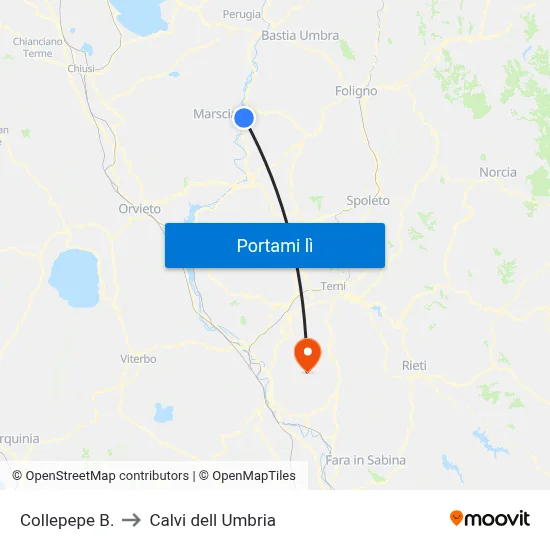 Collepepe B. to Calvi dell Umbria map