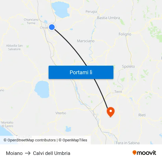Moiano to Calvi dell Umbria map