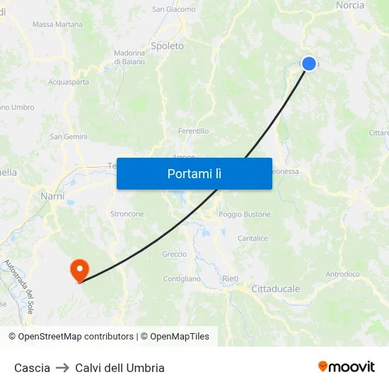 Cascia to Calvi dell Umbria map