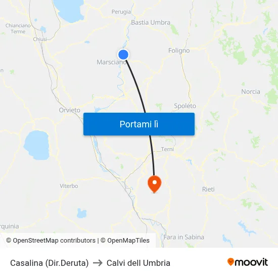 Casalina (Dir.Deruta) to Calvi dell Umbria map