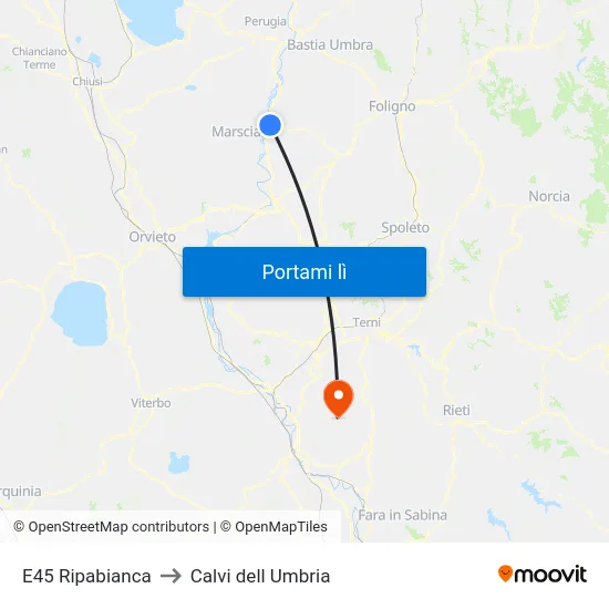 E45 Ripabianca to Calvi dell Umbria map
