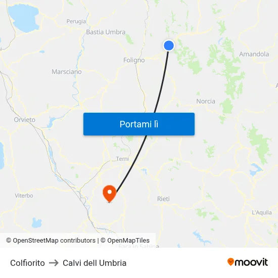 Colfiorito to Calvi dell Umbria map