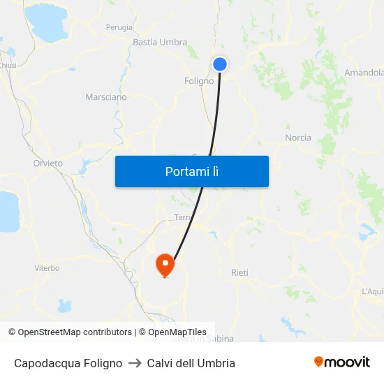 Capodacqua Foligno to Calvi dell Umbria map