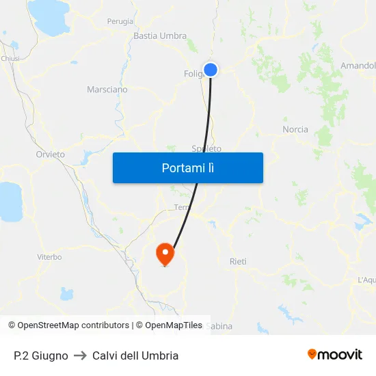 P.2 Giugno to Calvi dell Umbria map