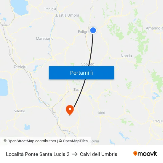 Località Ponte Santa Lucia 2 to Calvi dell Umbria map