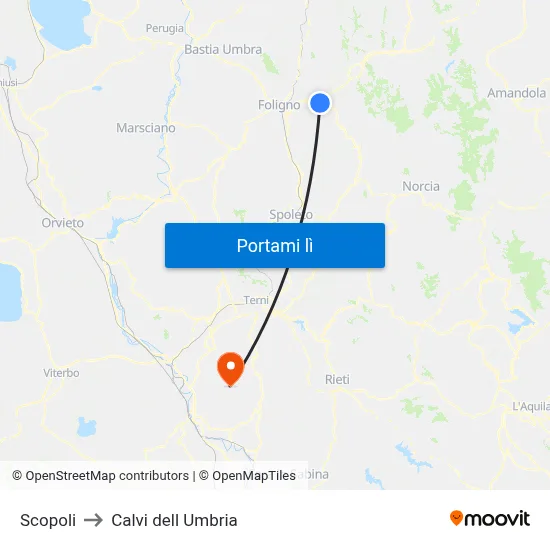 Scopoli to Calvi dell Umbria map