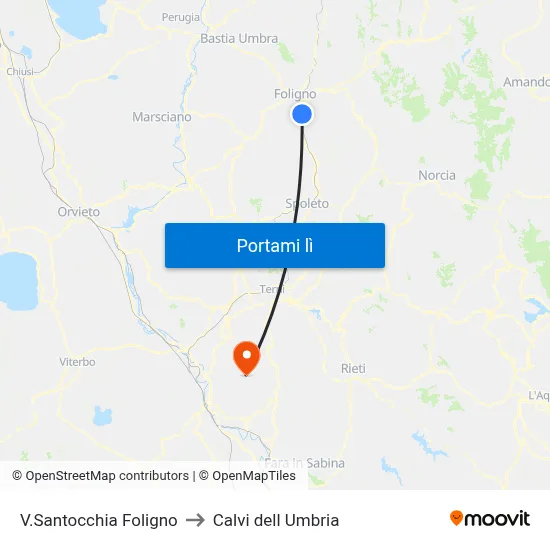 V.Santocchia Foligno to Calvi dell Umbria map