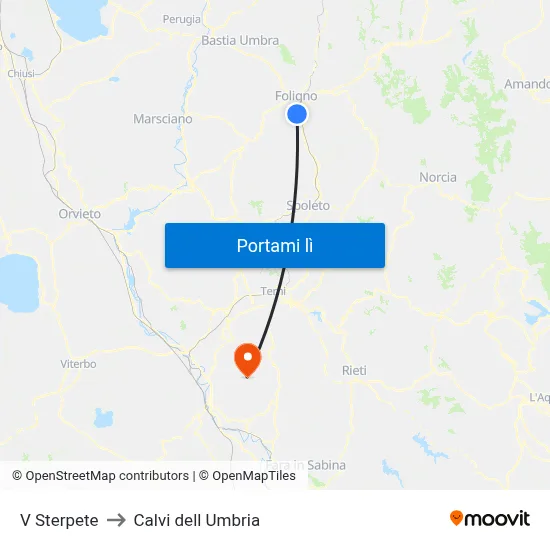 V Sterpete to Calvi dell Umbria map