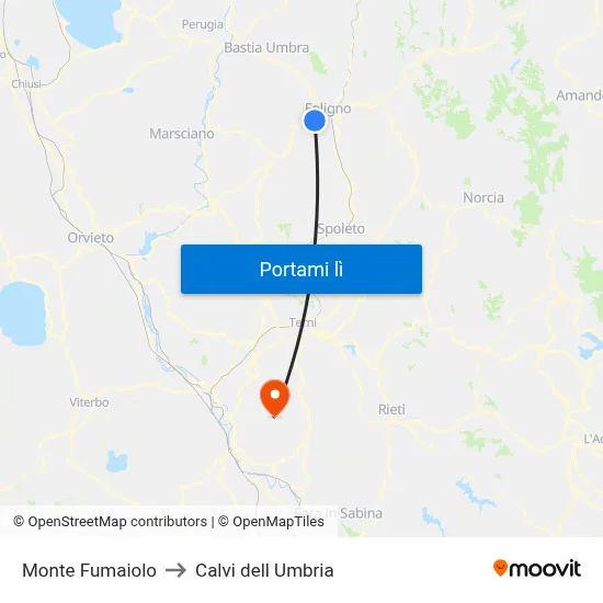 Monte Fumaiolo to Calvi dell Umbria map