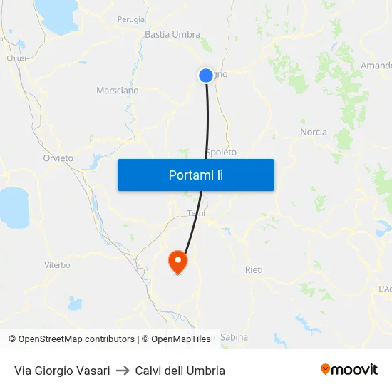 Via Giorgio Vasari to Calvi dell Umbria map