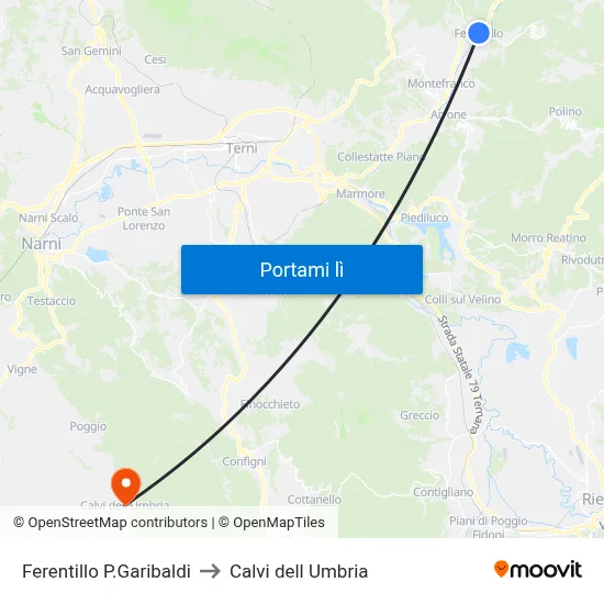 Ferentillo P.Garibaldi to Calvi dell Umbria map